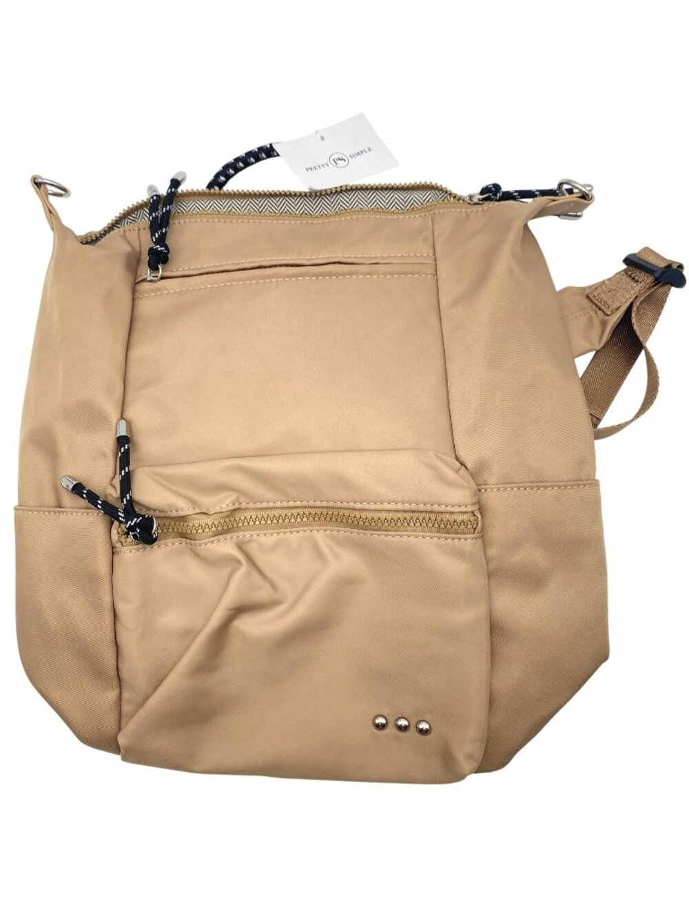 NWT Pretty Simple Ryanne Roped Tan Backpack With Rope Handle Crossbody Strap